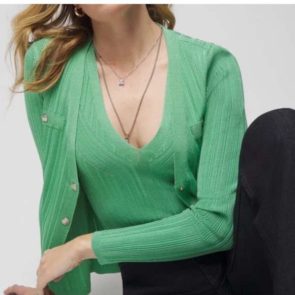 White House Black Market Lush Jade Medium Snap Front Cardigan & V-neck Tank - Picture 7 of 11